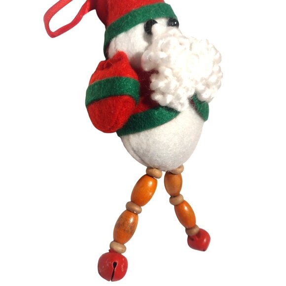 Handcrafted Christmas Elf Ornament With Beaded Legs Red Hat Jingle Bells Feet 6" - Picture 2 of 4